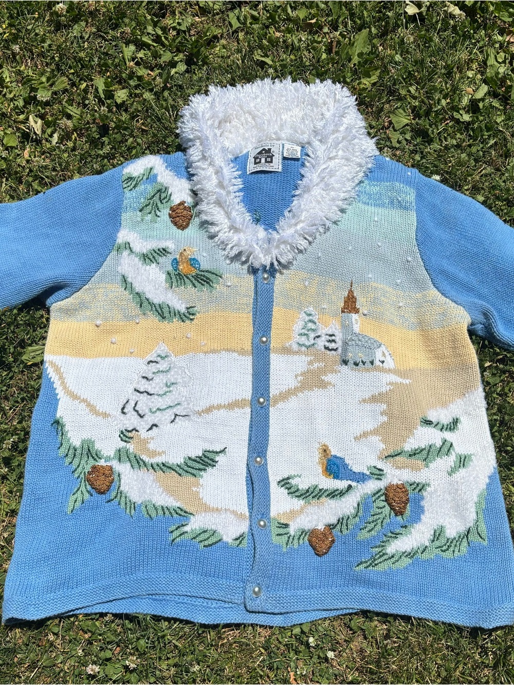 Handknits by Storybook Knits Winter Christmas Scene Sz 2x Fuzzy Trim Please Read